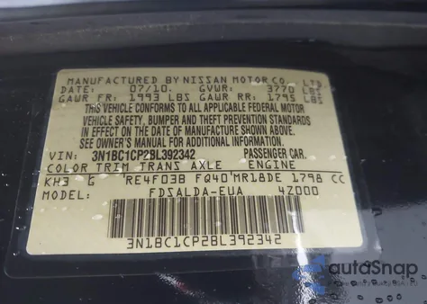 2011 Nissan Versa 1.8S из США, поврежденный, VIN 3N1BC1CP2BL392342